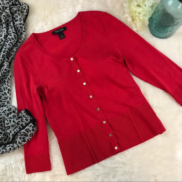 White House Black Market Sweaters - WHBM Red 3/4 Sleeve Cardigan